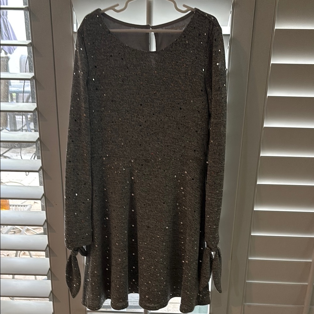 Gray Long Sleeve Dress with Tie Cuffs